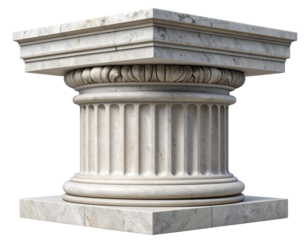 3D rendered antique stone column base with fluted design, isolated on transparent background PNG
