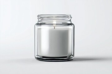 Professional candle jar mockup, clear glass on white background, realistic shadows