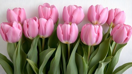 Obraz premium Ten Pink Tulips Bouquet Spring Flowers Floral Arrangement