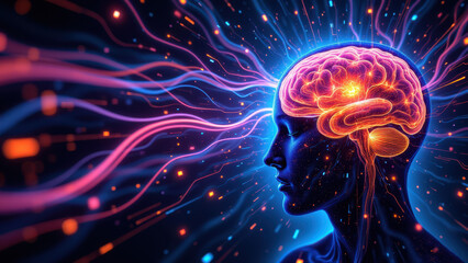 Fototapeta premium VNS - Vagus Nerve Stimulation represented with a colorful brain illustration.