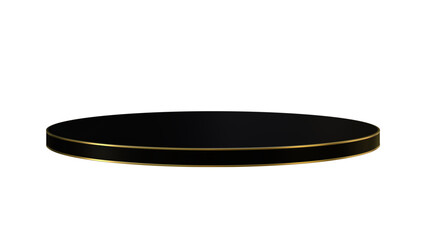 Transparent Background: Elegant black circular podium with a subtle golden rim, perfect for product display, awards, or luxurious visual presentations.

