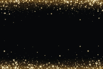 Add as overlay to any background or photo using Screen mode. Golden glitter lights and particles falling. Sparkling festive frame for Christmas, New Year, celebration.