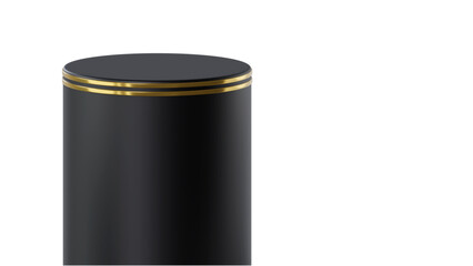 Tall Black Cylindrical Product Podium with Gold Rings & Transparent Background, Perfect for Elegant Display

