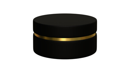 Elegant Black Cosmetic Jar or Product Container with Gold Band and Transparent Background, Ideal for Branding

