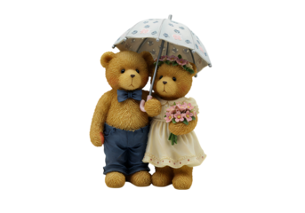 Tender Moments A Pair of Teddy Bears Sharing an Umbrella isolated on transparent background
