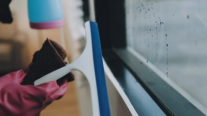 Girl spring cleaning in the kitchen. Piles kitchen towels in baskets. Spring cleaning, decluttering, cleaning space, cleaning agency