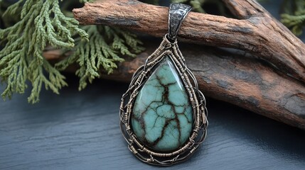 Teardrop Turquoise Gemstone Pendant Wire Wrapped Jewelry