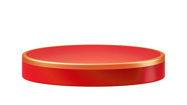 Vibrant red circular product display podium with a golden border, perfect for eye-catching promotions on a transparent background.

