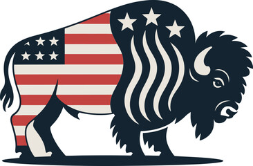Bison with bold American flag wings clutching star ribbon in classic strong liberty expression  