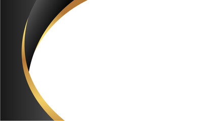 Elegant abstract background with a sleek black and gold curving side border, perfect for luxurious presentations and a transparent background.


