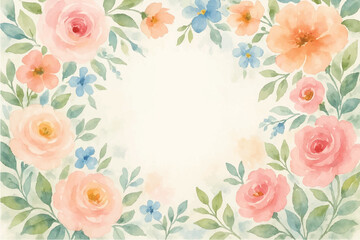 Obraz premium Vintage floral background with romantic pink roses, elegant frame, and decorative hearts for a wedding or Valentine's Day card design