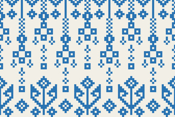 seamless geometric pattern, Navajo, blue, ethnic, geometric, white, pixel