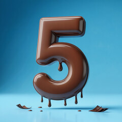 3D rendering of the number  5 crafted entirely from smooth dark chocolate. 