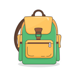 Colorful vector illustration of a backpack on white background — school bag icon for kids education, back to school, September 1, Knowledge Day, hiking gear symbol for World Tourism Day design