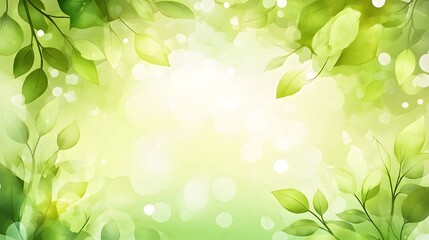 Fototapeta premium Watercolor Green Leaves Spring Nature Background