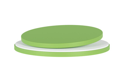 Elegant two-tiered green and white circular product display podium, ideal for dynamic presentations with a sleek transparent background.

