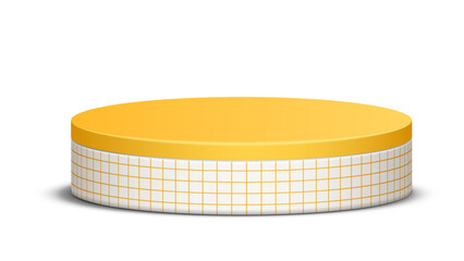 Vibrant yellow round display podium with a unique white checkered base, perfect for captivating product showcases on a transparent background.


