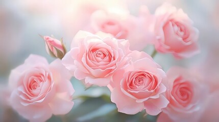 Obraz premium Delicate roses in a soft and blurred style for a wedding backdrop and for Valentine's Day. Soft focus blur.