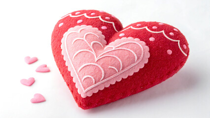 Obraz premium Closeup of Soft Textured Red and Pink Plush Heart on White Background
