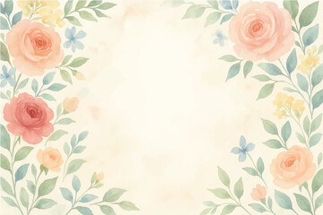 Vintage floral background with romantic pink roses, elegant frame, and decorative hearts for a wedding or Valentine's Day card design