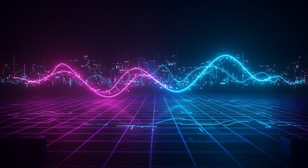 Fototapeta premium Dynamic Neon Pink and Blue Sound Wave Equalizer