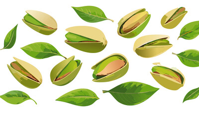 flying pistachios set vector food graphic design