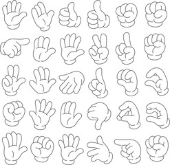 Retro cartoon legs and hands, Hands with gloves and feet with boots, various poses for characters, a set of poses, gestures, placement of hands and feet.