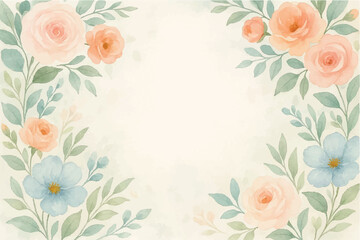 Vintage floral background with romantic pink roses, elegant frame, and decorative hearts for a wedding or Valentine's Day card design