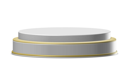 Transparent Background: Elegant white two-tier cylindrical podium with a golden ring accent, perfect for luxurious product displays.

