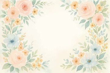 Vintage floral background with romantic pink roses, elegant frame, and decorative hearts for a wedding or Valentine's Day card design