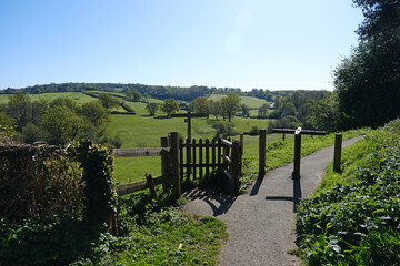 Footpath in Petworth with scenic views of the Shimmings Valley in West Sussex, England