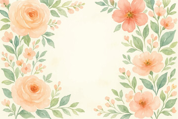 Vintage floral background with romantic pink roses, elegant frame, and decorative hearts for a wedding or Valentine's Day card design