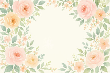 Vintage floral background with romantic pink roses, elegant frame, and decorative hearts for a wedding or Valentine's Day card design