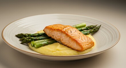 Pan-Seared Salmon with Creamy Polenta and Roasted Asparagus