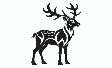 caribou silhouette vector, black reindeer shape, wild animal graphic, Caribou black silhouette vector 
