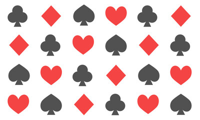 Card Suits Seamless Pattern in Black and Red. Elegant Vector for Digital Design, Packaging, and Print Projects