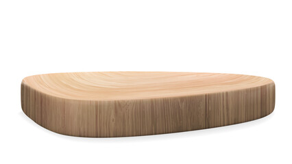 Transparent Background: Organic-shaped wooden podium with a smooth top and textured sides, ideal for natural and rustic product displays.

