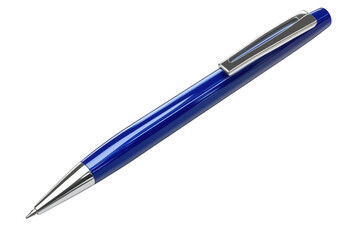 Blue pen with silver accents isolated on a transparent background