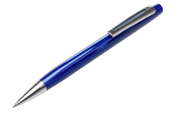 Blue pen with silver accents isolated on a transparent background