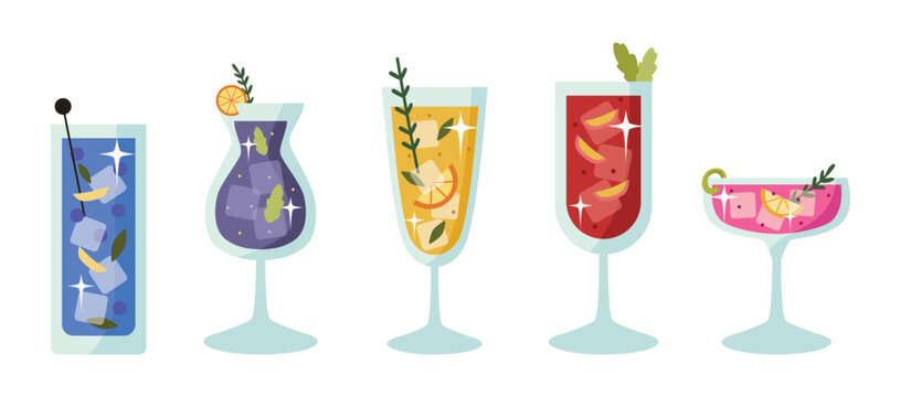 Fresh Colorful Cocktail Illustration Set Vector Clipart
