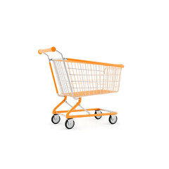 Isolated red metal shopping cart ready for purchase at the supermarket