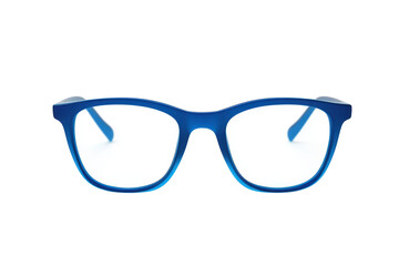 Blue plastic eyeglasses frame isolated on transparent background