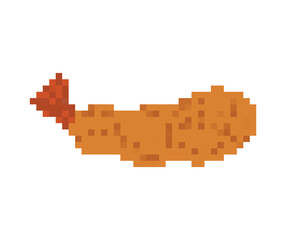 Fototapeta premium Fried shrimp pixel art. 8 bit Shrimp in batter. pixelated food
