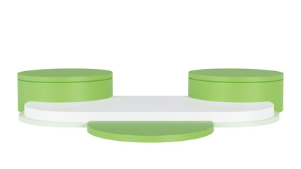 Transparent Background: Multi-level product display featuring a white oval platform with two green cylinders and a detached green disc.


