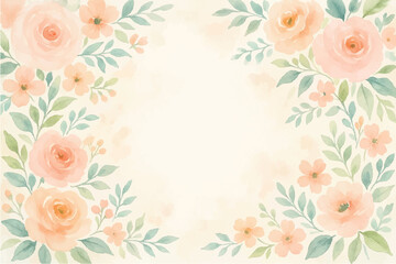 Vintage floral background with romantic pink roses, elegant frame, and decorative hearts for a wedding or Valentine's Day card design