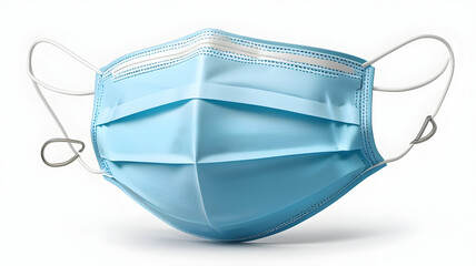 Blue plastic face mask with smooth surface and cutout eye holes isolated on white background