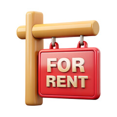 3 D Render Red For Rent Sign Hanging Wooden Post Yellow image