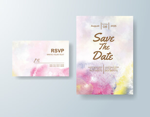 Wedding invitation with abstract splash watercolor