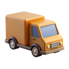 Orange 3 D Cartoon Moving Truck Icon Delivery Cargo Box Vehicle image