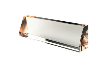 Clear acrylic desk nameplate isolated on transparent background